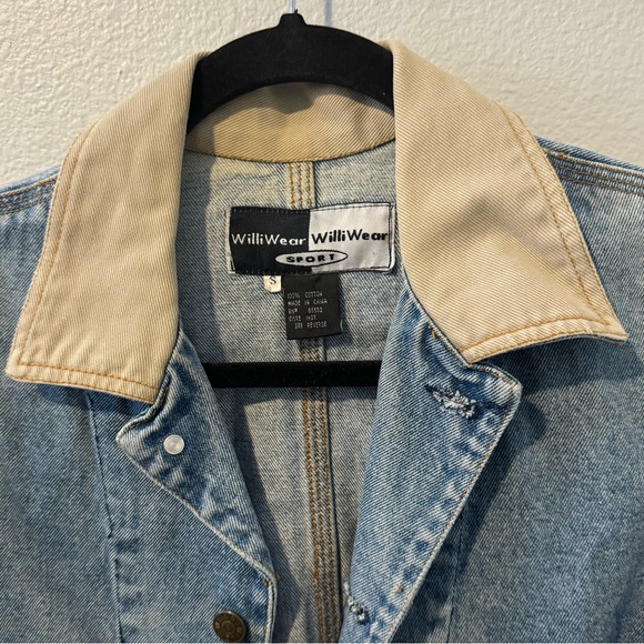 Vintage WilliWear Sport Denim Distressed Cropped Jacket with Corduroy Collar - Picture 4 of 12